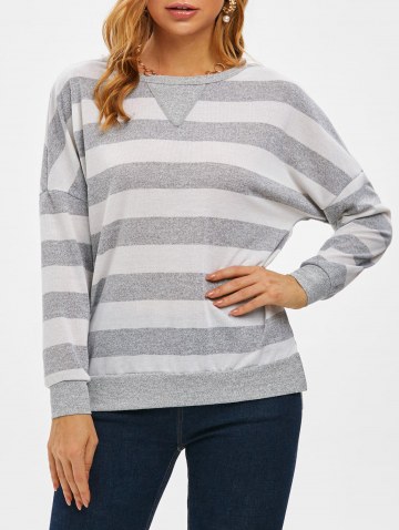 Bicolor Striped Drop Shoulder Slit Knitwear