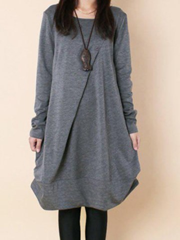 Button Embellished Long Sleeve Dress