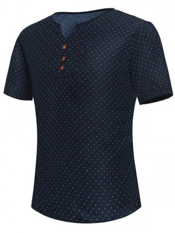 Button Embellished Notch Neck Polka Dot Tee