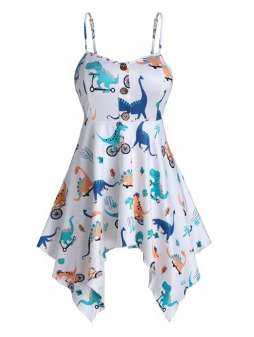 Cartoon Dinosaur Print Mock Button Handkerchief Cami Top