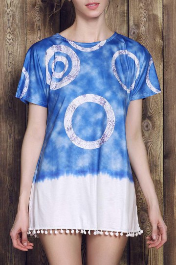 Casual Style Short Sleeve Round Neck Tie Dye Women's Mini Dress