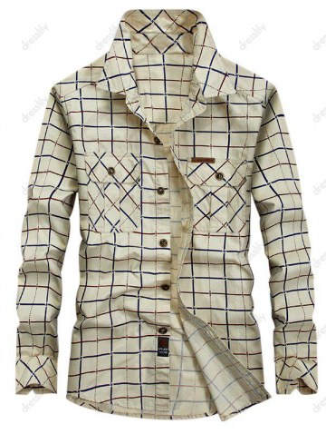 Chest Button Pockets Plaid Print Casual Shirt