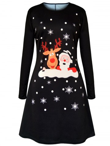 Christmas Cartoon Santa Claus Elk Print Dress