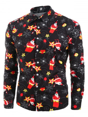 Christmas Santa Claus And Snowflake Print Button Up Shirt