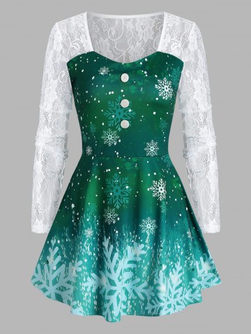 Christmas Snowflake Lace Insert Mock Button T Shirt