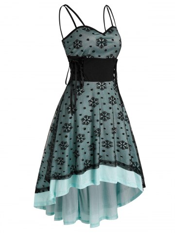 Christmas Snowflake Pattern Strappy Lace-up High Low Lace Dress