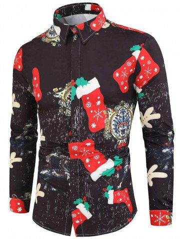 Christmas Stocking Paper Character Print Button Shirt