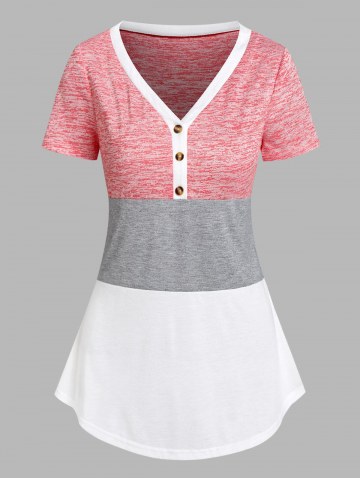 Colorblock Quarter Button T Shirt