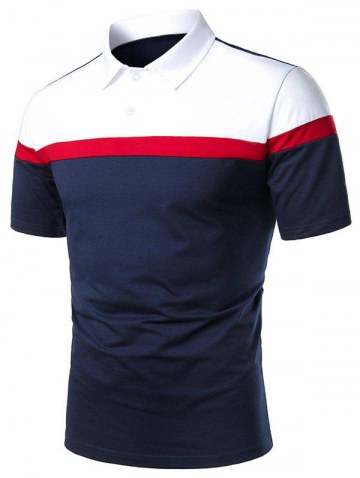 Colorblock Turndown Collar Short Sleeve T Shirt