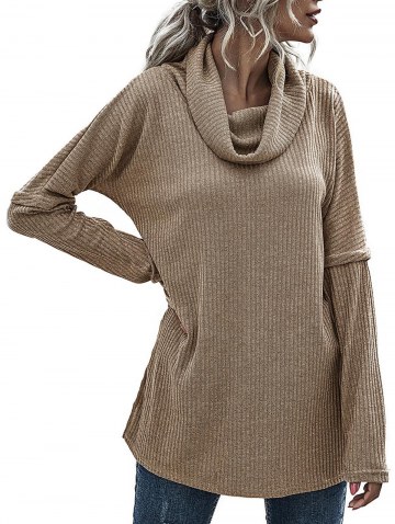 Cowl Neck Rib-knit Tunic Knitwear