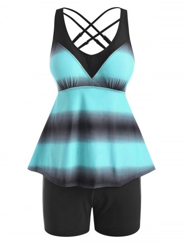 Criss Cross Tie Dye Empire Waist Tankini Swimwear