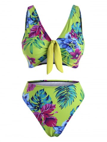 Daisy Butterfly Floral Leaf Print High Leg Bikini Swimwear