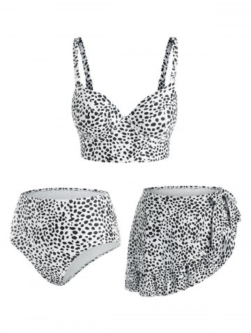 Dalmatian Print Ruffle Tie Moulded Three Piece Tankini Swimwear
