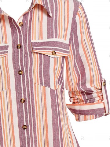 Double Pockets Striped Print Shirt Dress