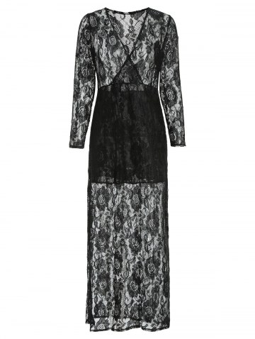 Elegant Plunging Neckline Long Sleeve Dress For Women