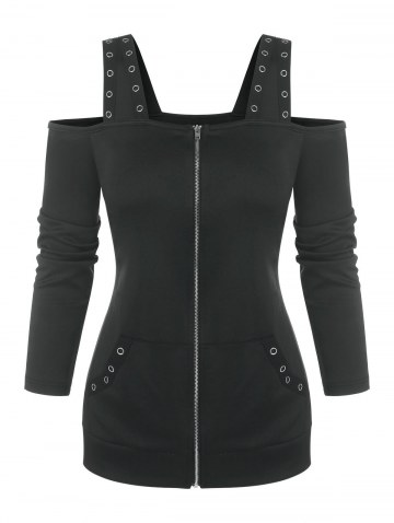 Eyelet Full Zip Cold Shoulder T Shirt