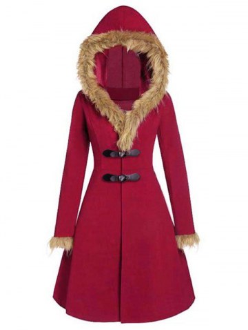 Faux Fur Insert Buckles Long Wool Coat