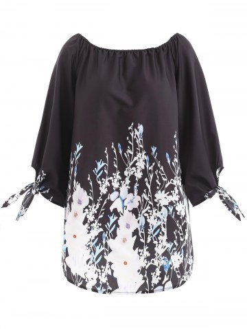 Floral Print Knot Sleeve Blouse