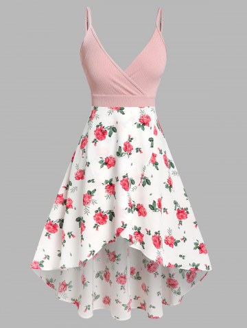 Floral Print Mixed Media High Low Dress