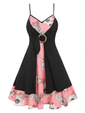 Floral Print O Ring Layered Dress