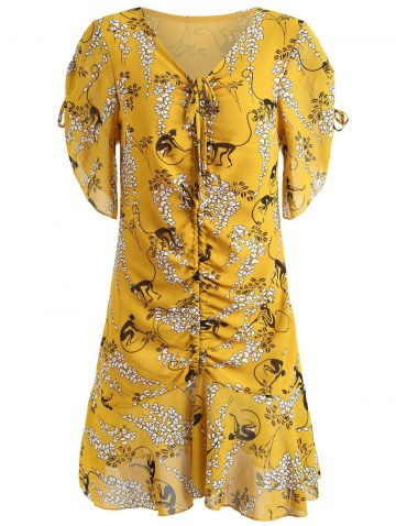 Flounce Print Ruched Dress