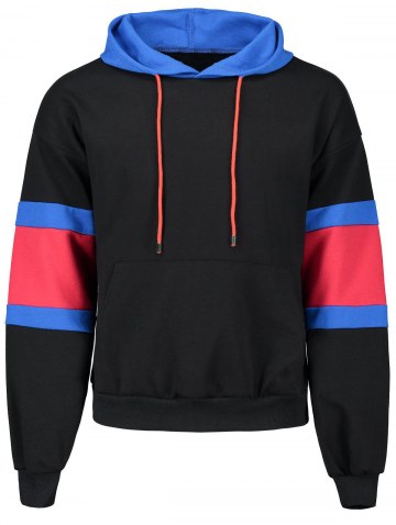 Kangaroo Pocket Color Block Drawstring Hoodie