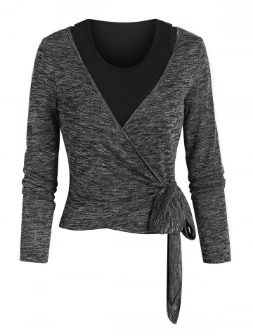 Knotted Heathered Wrap T-shirt And Crop Top