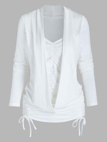 Lace Insert Faux Twinset Blouson T-shirt