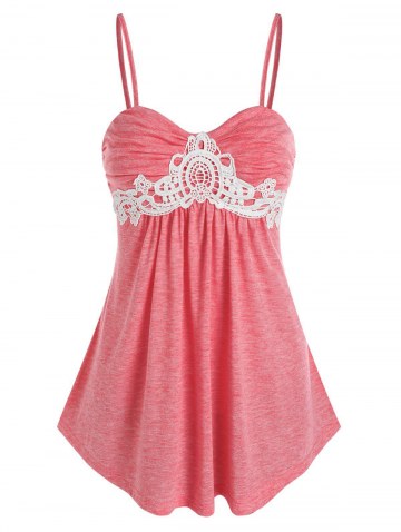 Lace Insert Ruched Heathered Cami Top