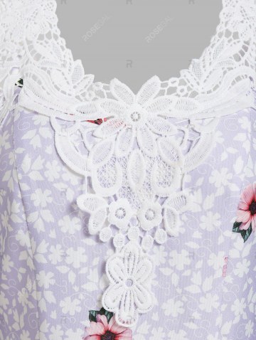 Lace Panel Floral Pattern Flare Mini Dress