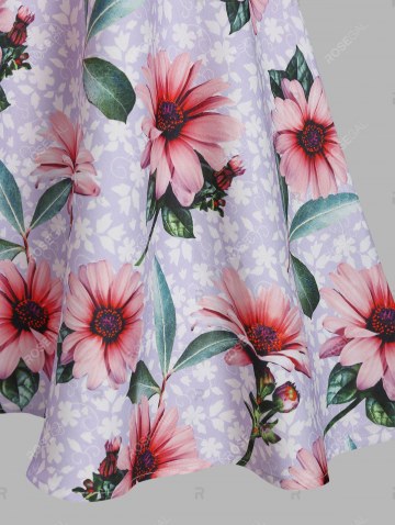 Lace Panel Floral Pattern Flare Mini Dress