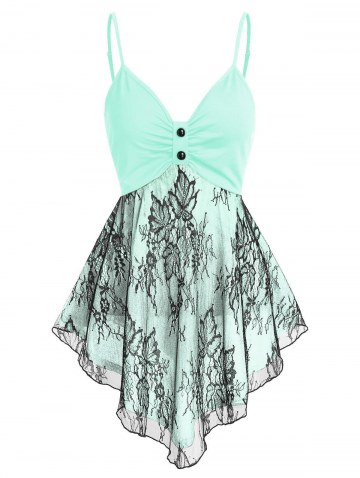 Lace Panel Ruched Asymmetric Tank Top