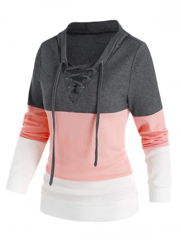 Lace Up Colorblock Casual Hoodie