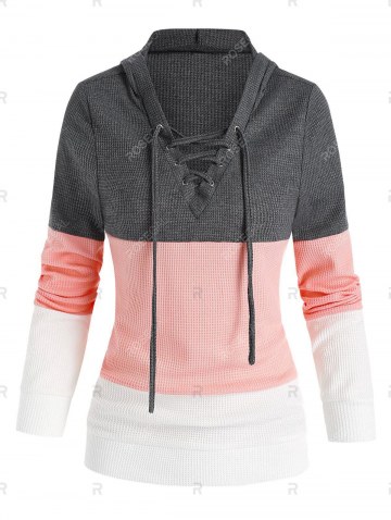 Lace Up Colorblock Casual Hoodie