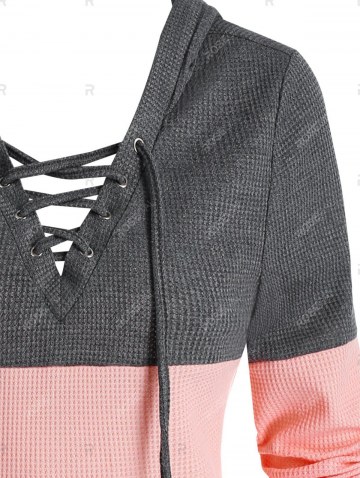 Lace Up Colorblock Casual Hoodie