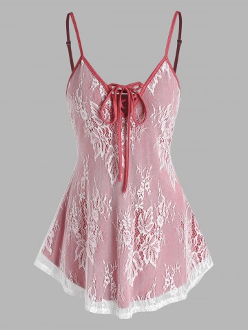 Lace-up Lace Overlay Tank Top