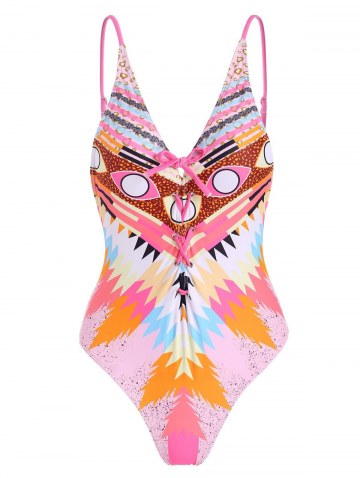 Lace-up Print High Leg Swimsuit