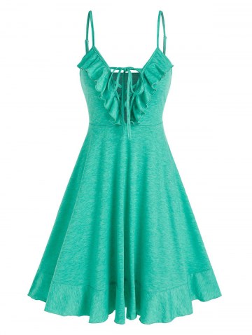 Lace Up Ruffle Cami Dress