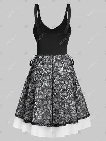 Lace Up Skull Pattern Lace Mini Cami Dress