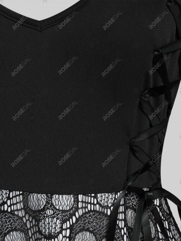 Lace Up Skull Pattern Lace Mini Cami Dress