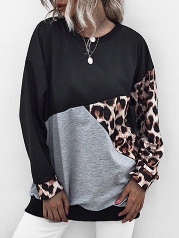 Leopard Insert Colorblock Oversized Sweatshirt