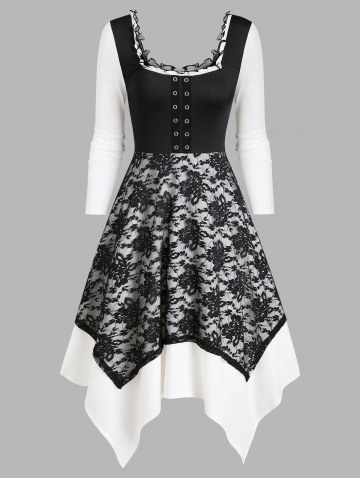 Lettuce Trim Square Collar Layered Asymmetrical Dress