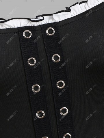 Lettuce Trim Square Collar Layered Asymmetrical Dress