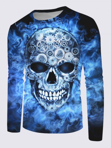 Long Sleeve Gears Skull Print T-shirt