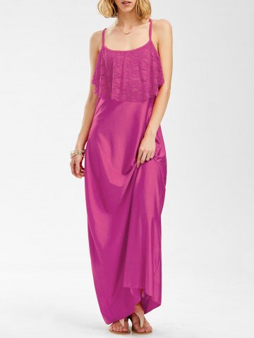 Long Slip Lace Trim Backless Floor Length Dress