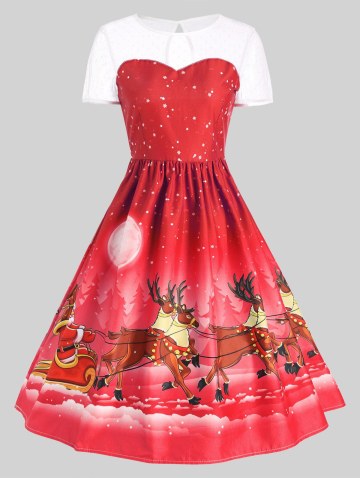 Mesh Panel Christmas Santa Claus Sleigh Party Dress