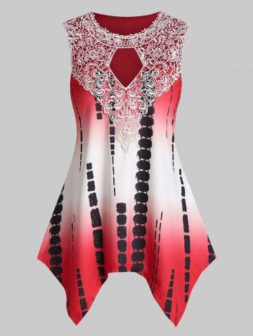 Ombre Lace Insert Handkerchief Tank Top