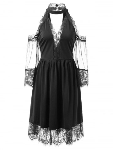 Open Shoulder Cut Out Midi Choker Dress