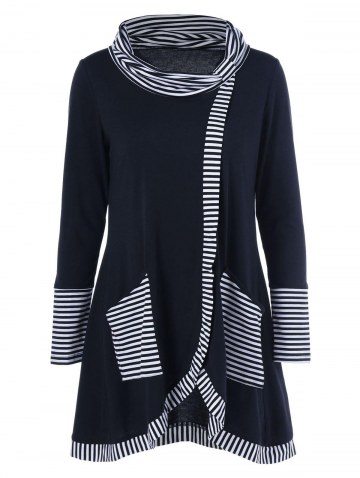 Pinstriped Patchwork Pockets Design Tee