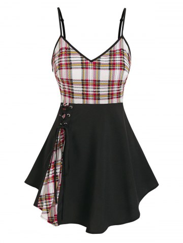 Plaid Lace Up Asymmetrical Cami Tank Top